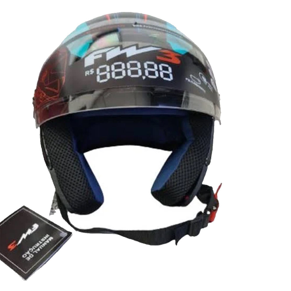 Capacete Fw3 X-Open Up 43 Azul/Vermelho com Óculos - marquinhom