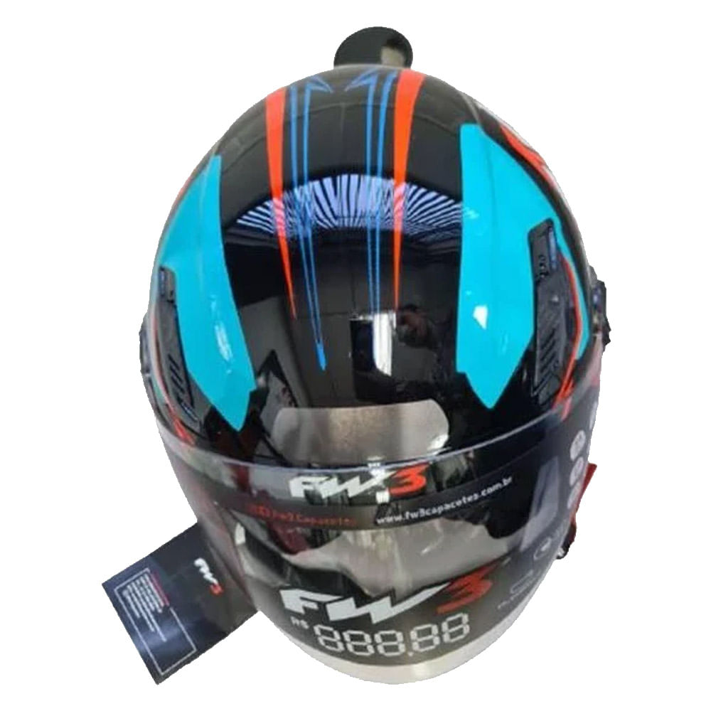 Capacete Fw3 X-Open Up 43 Azul/Vermelho com Óculos - marquinhom