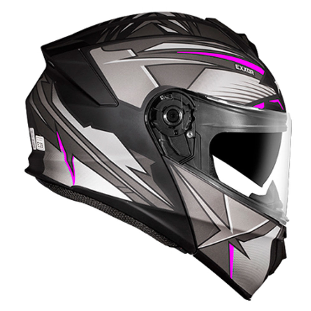 Capacete Xtroy Msv 722 Escamoteável Exxor Preto/Rosa Fosco com